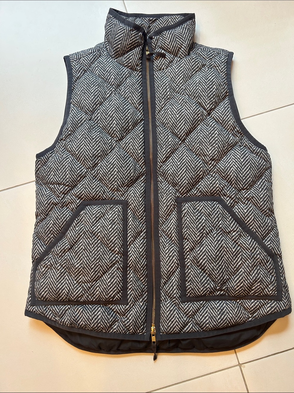 J. Crew Quilted Herringbone Vest in Black and White